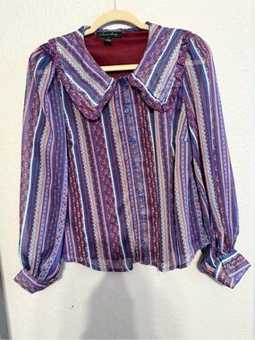 A love story Striped Button-Down Blouse in Multicolor Purple